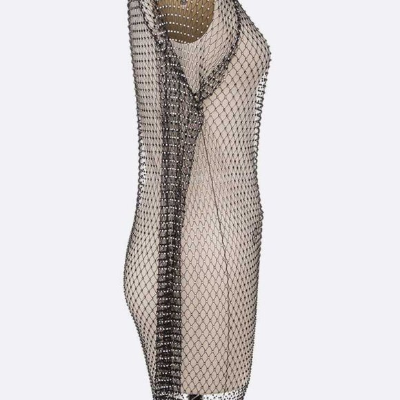Rhinestone Fishnet Mesh Long Sleeve Dressy Cover Up - Black - Picture 3 of 4
